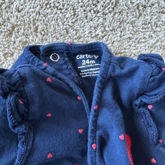 Carter’s Baby Girl Navy Heart Print Long-Sleeve Dress Polka dot  Size 24 Months - Picture 3 of 8